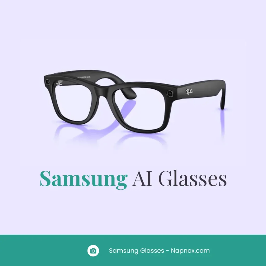 Samsung Galaxy AI glasses with AR integration, displaying heads-up navigation and smart interface for immersive tech experiences.  