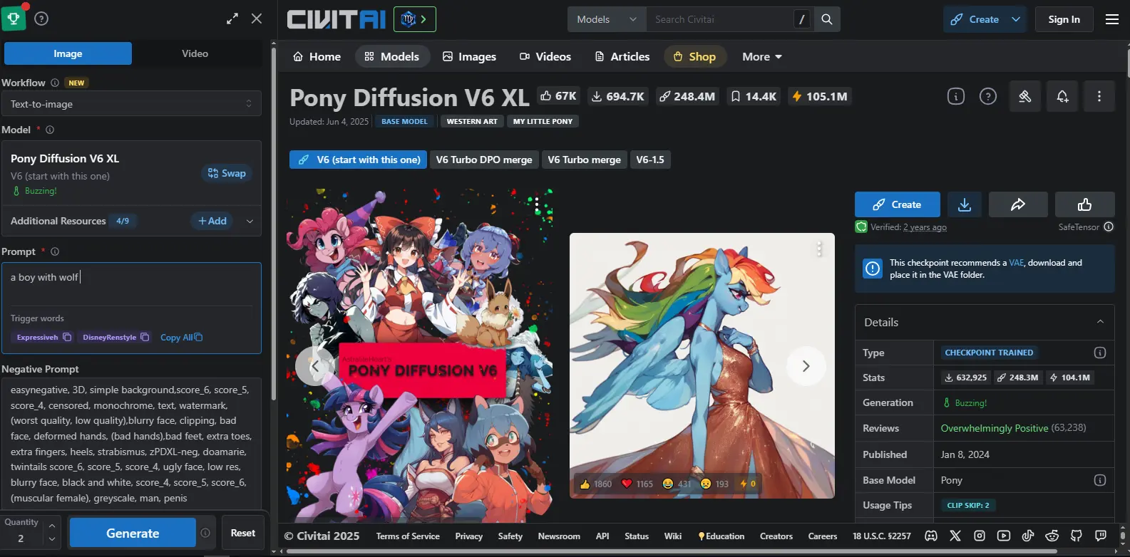 FurryDiffusion (via CivitAI) - furry AI generator 