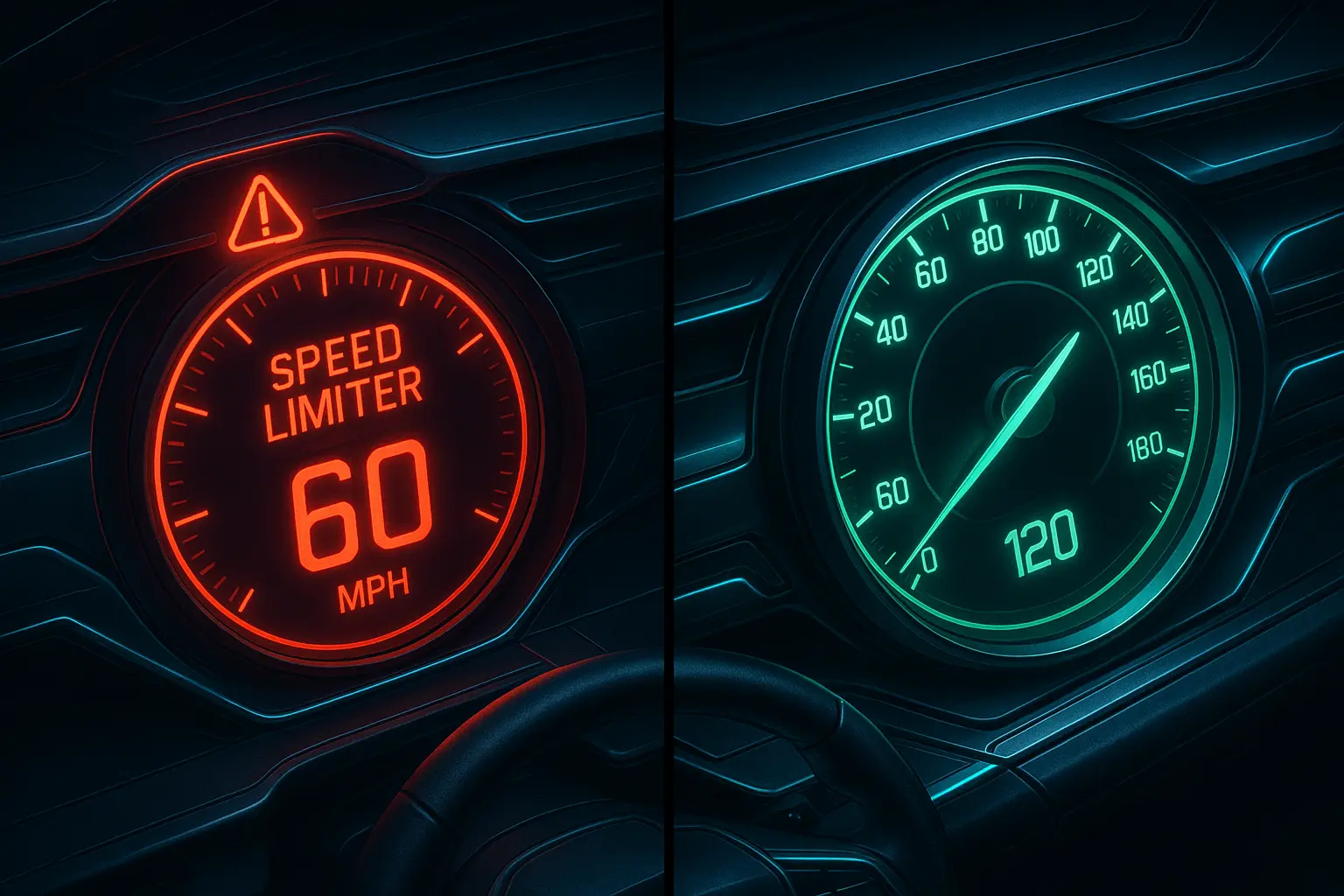 Car dashboard analogy comparing a speed-limited AI to an Unfiltered GPT without restrictions.