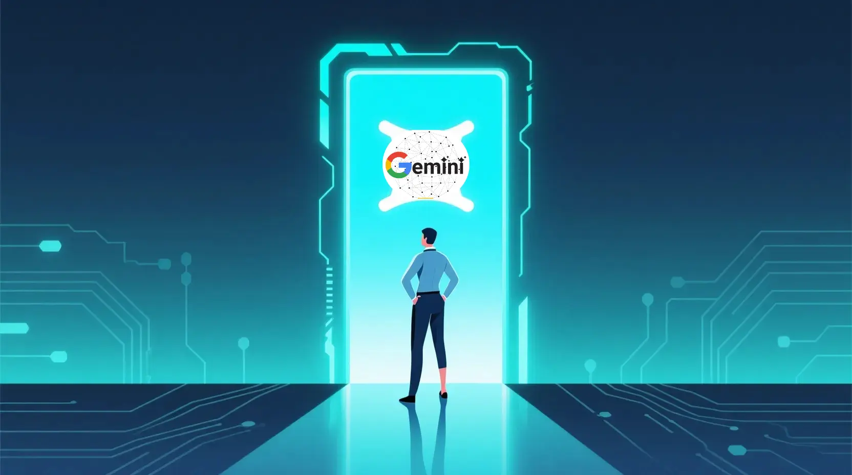 Professional flat vector of a downloadable guide titled Gemini AI Prompts for Job Seekers with glowing download button
