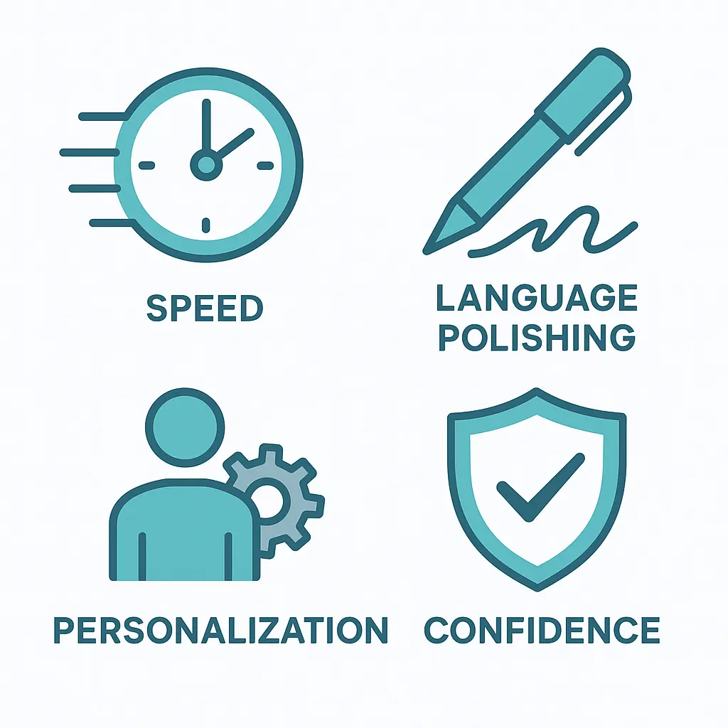 Infographic on why Gemini AI prompts matter in 2025, featuring icons for speed, language polishing, personalization, and confidence