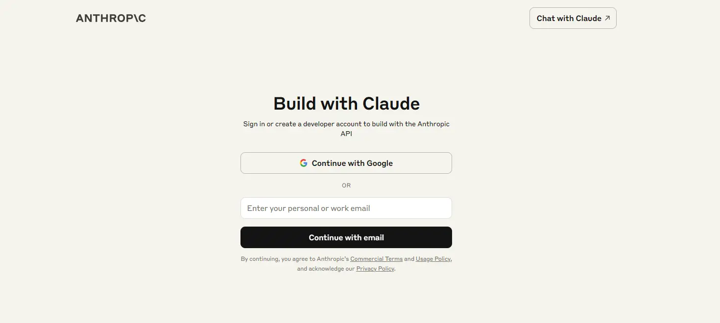 Continue with email to Getting Started with claude api 