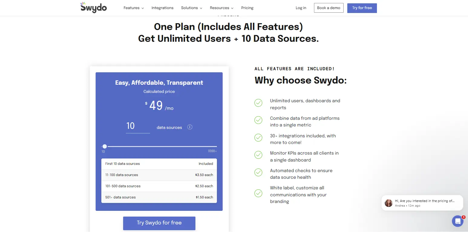 swydo pricing page 