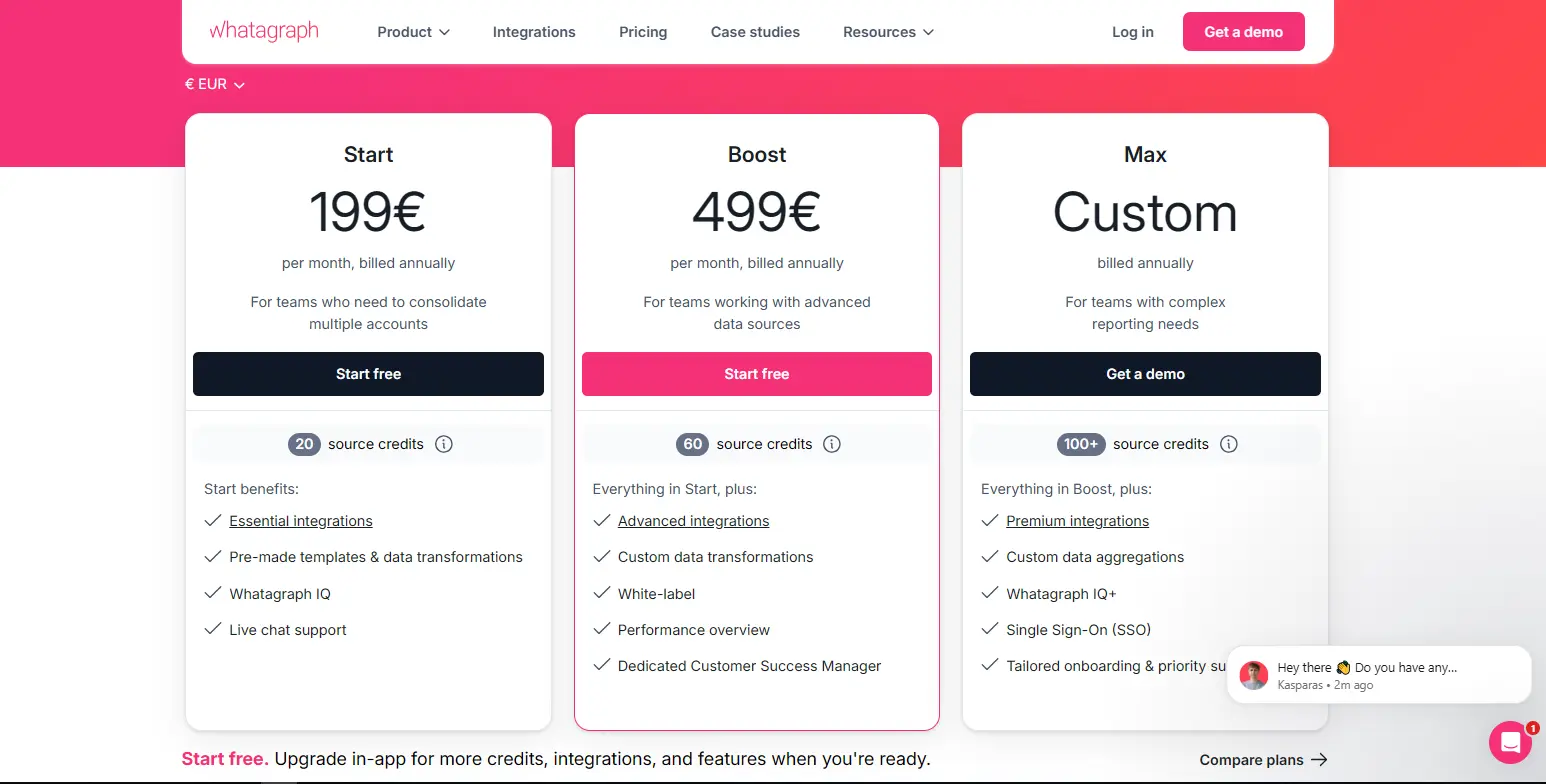 Whatagraph – Best for Visual Storytelling -  Pricing page page 