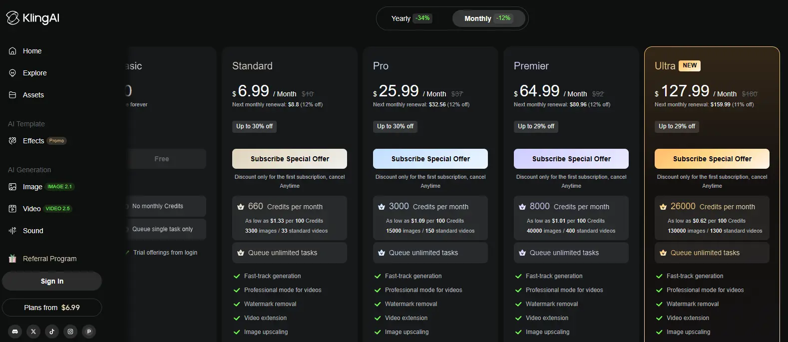 kling pricing