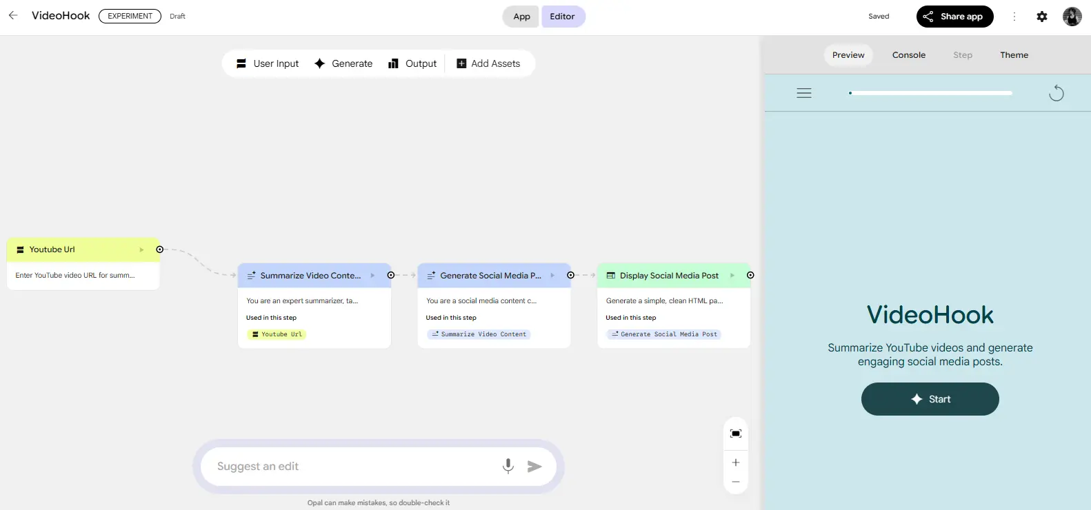 prompt output - Google Opal no-code AI app builder