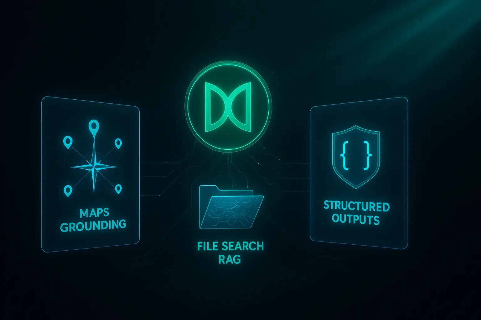 Gemini API tools 2025 overview infographic – Maps, RAG, JSON features