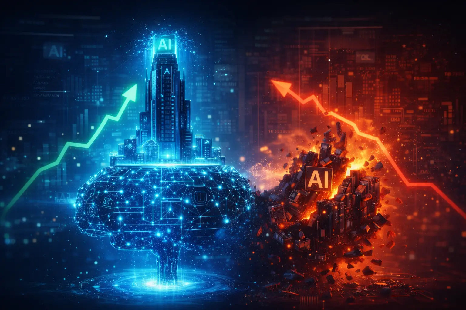 Future of AI tools 2026 visual showing AI platforms competing and dominating in a high-tech ecosystem